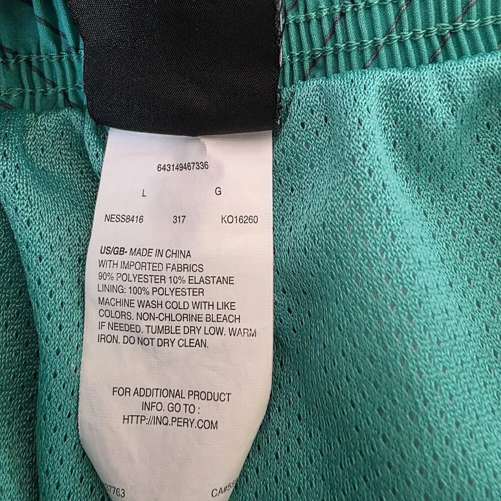 Nike Mens Large Green Volley Swim Shorts Oversized Swoosh Logo Lined Breaker